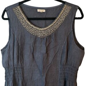 Lina Tomei Italian Linen Beaded Neck Shift Dress